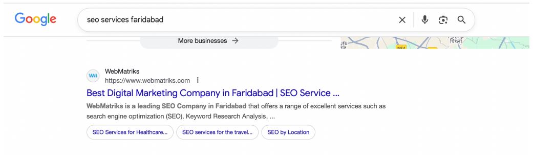 Webmatriks ranking #1 for locational keyword ‘seo services faridabad’